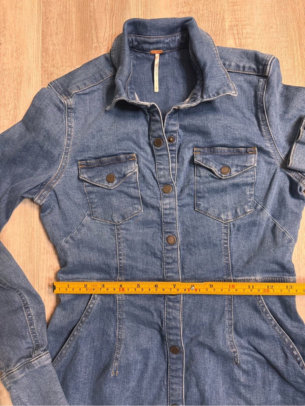 Free People Dynomite Denim Mini Shirt Dress Medium Wash - Small - Picture 5 of 9